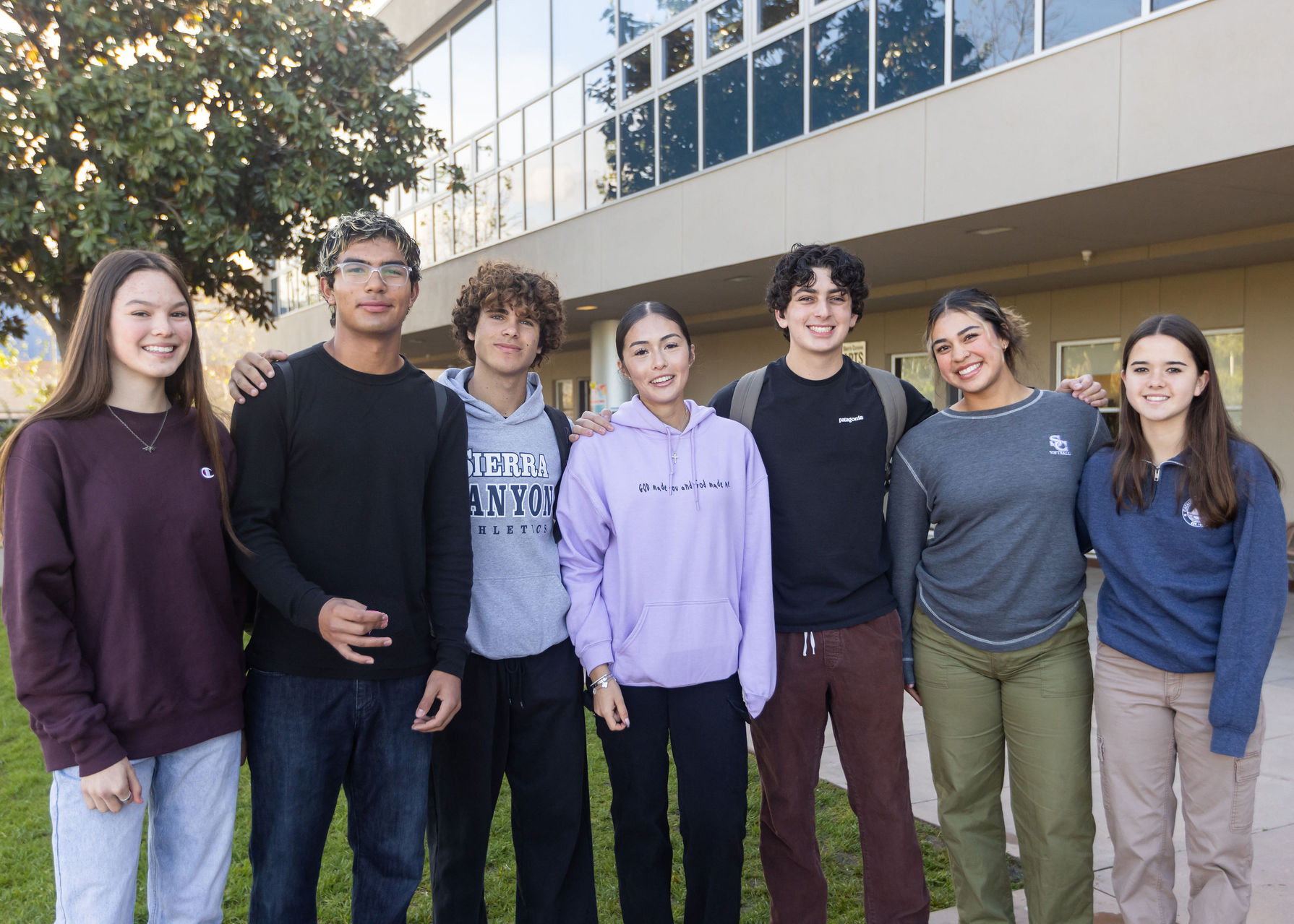 Sierra Canyon Upper School school students smiling and enjoying each other's company.